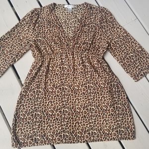 L Leopard Babydoll top w 3/4 sleeves